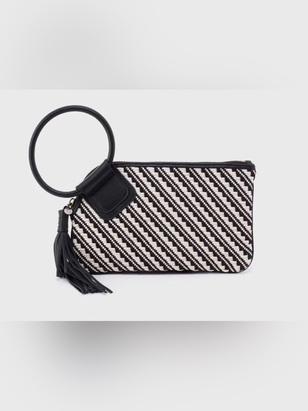 HOBO Black and White Woven Wristlet Clutch with Tassel